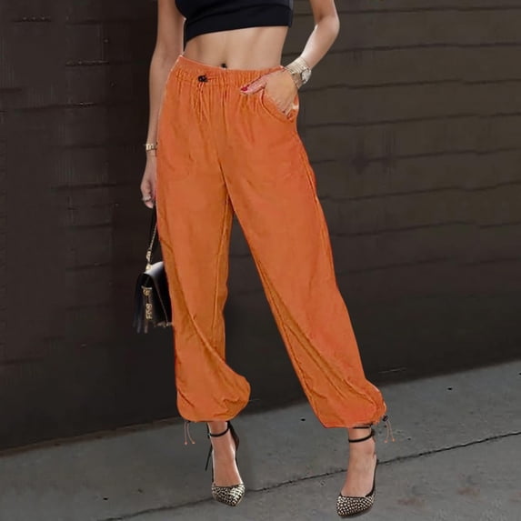SIYUDAN Womens Pants Pants For Women Casual Orange Adult Pants Womens Comfy Work Pants Wide Leg Elastic Waist Pants For Women Womens Fall Pants