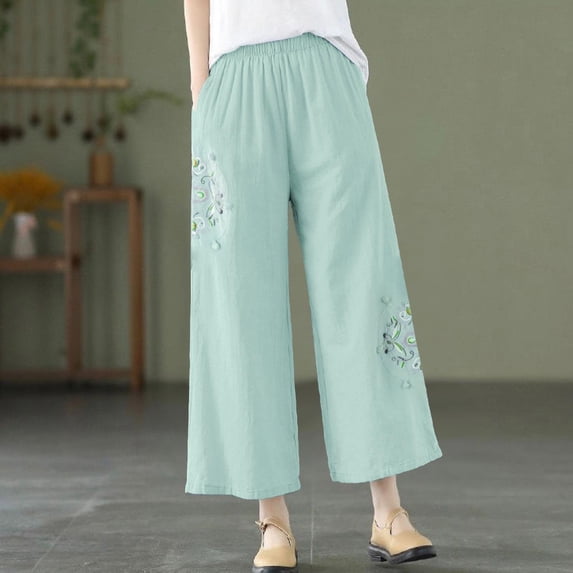 SIYUDAN Womens Pants Woman Pants Casual Green Adult Pants For Women Lounge Pants Wide Leg Elastic Waist Pants For Women With Pockets Womens Summer Outfits