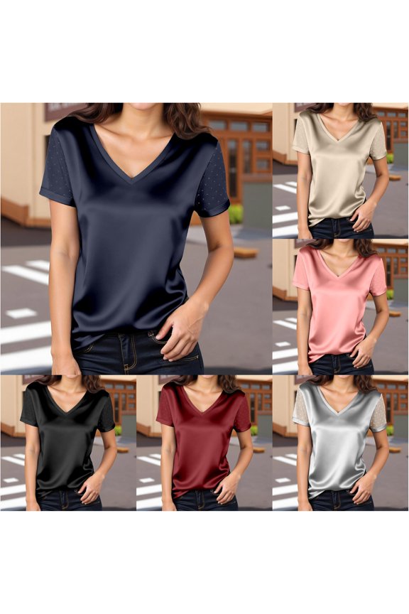 Womens Shirts Women's Summer Fashion Short Sleeve T Shirt with Mesh Yoke Casual Basic Top for Daily Wear, Size S