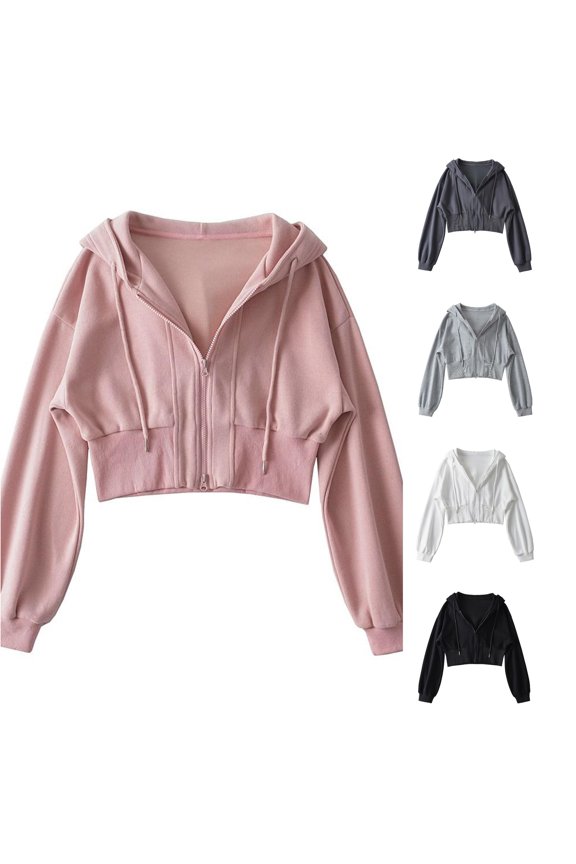 Womens Short Zip Up Hoodie Cropped Double Zipper Sweatshirt Casual Pullover Top, Size XL