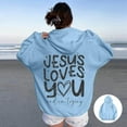 thumbnail image 1 of SIYUDAN Womens Sweatshirt Hoodies Jesus Loves You Print Hooded Sweatshirts Letter Print Hoodies Oversized Pullover Hoodie Fall Fashion Young Women, 1 of 5