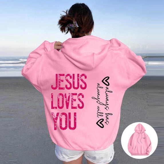 SIYUDAN Womens Sweatshirt Hoodies Jesus Loves You Sweatshirt Letter Print Sweatshirt Oversized Pullover Hoodies For Women Womens Fall Fashion Women Clothes