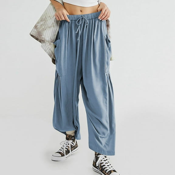 SIYUDAN Womens Trousers Casual Pants Women Sky Blue Adult Yoga Pants Women Lounge Pants High Waist Wide Leg Pants With Pockets Fall Pants For Women