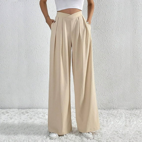 SIYUDAN Womens Trousers Ladies Casual Pants Beige Adult Trousers For Women Loose Womens Pants Wide Legged Pants With Pockets Womens Capris For Summer