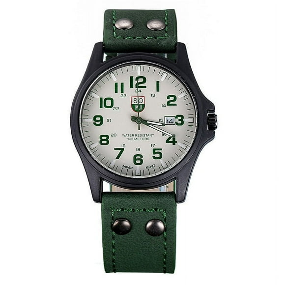 24 Hour Watches Vintage Mens Waterproof Date Leather Strap Sport Quartz Army Watch Gn