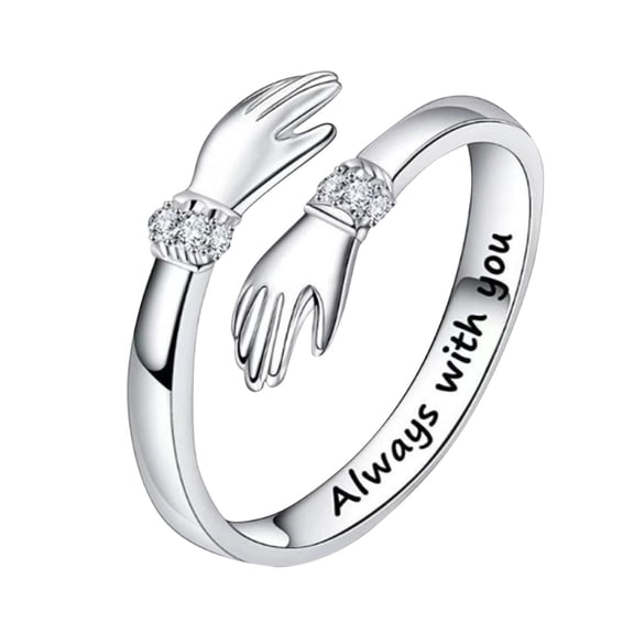 SIfdSeng Cubic Zirconia Ring Gold Silver Hug Rings Always with You Adjustable Hug Ring for Couple Hugging Letter Rhinestone Ring Womens Rings Silver Plated Cubic Zirconia Ring Sterling Silver