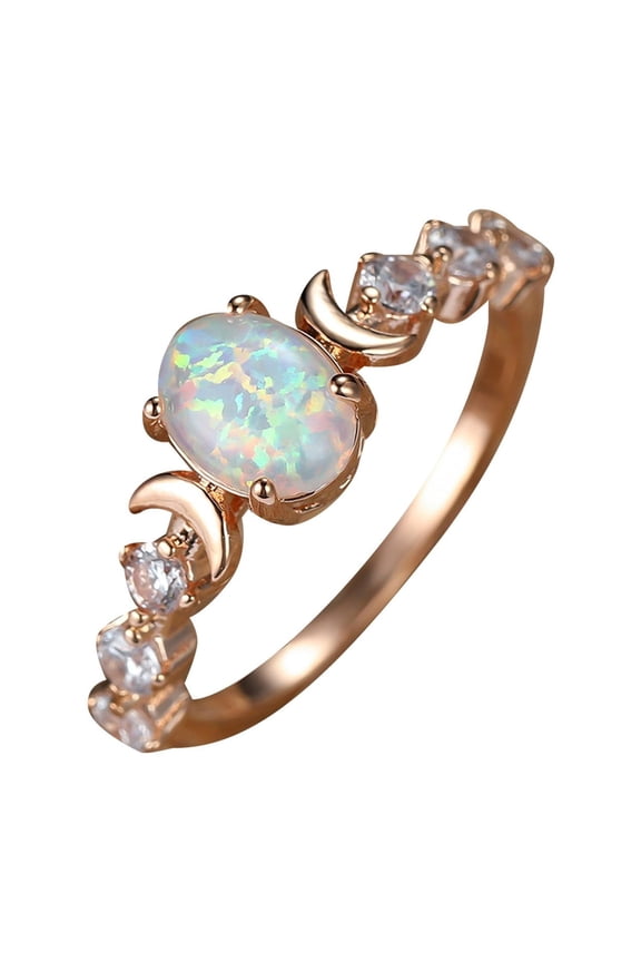 Pearl Ring Oval White Opal Moon Ring Retro Light Ring Simple Style Zirconia Ring Promise Rings for Her Pink Flower Cubic Zirconia Ring Sterling Silver