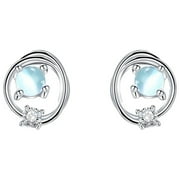 SIfdSeng Saturn Stud Earrings Feminine Simple Forest Blue Glass Star Earrings Moissanite Earrings for Women Chain Earrings Single Piercing 925 Sterling Silver Earrings