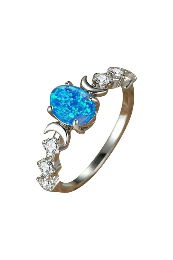 Silver Rings Non Tarnish Pack Oval White Opal Moon Ring Retro Light Ring Simple Style Zirconia Ring Matching Rings for Couples Promise Rings for Her Moissanite