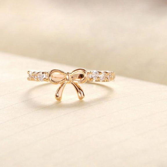 SIfdSeng Vintage Rings for Women Korean Jewelry Simple Bow Ring Gd Engagement Ring Sets for Women Engagement Ring Set