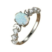 SIfdSeng Womens Rings Silver Flower Oval White Opal Moon Ring Retro Light Ring Simple Style Zirconia Ring Sapphire Ring Rings for Teen Girls Non Tarnish Silver