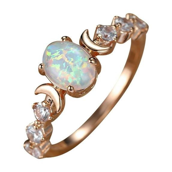 SIfdSeng Womens Rings Silver Vintage Oval White Opal Moon Ring Retro Light Ring Simple Style Zirconia Ring Gemstone Rings Set Cubic Zirconia Rings Wedding Sets Oval