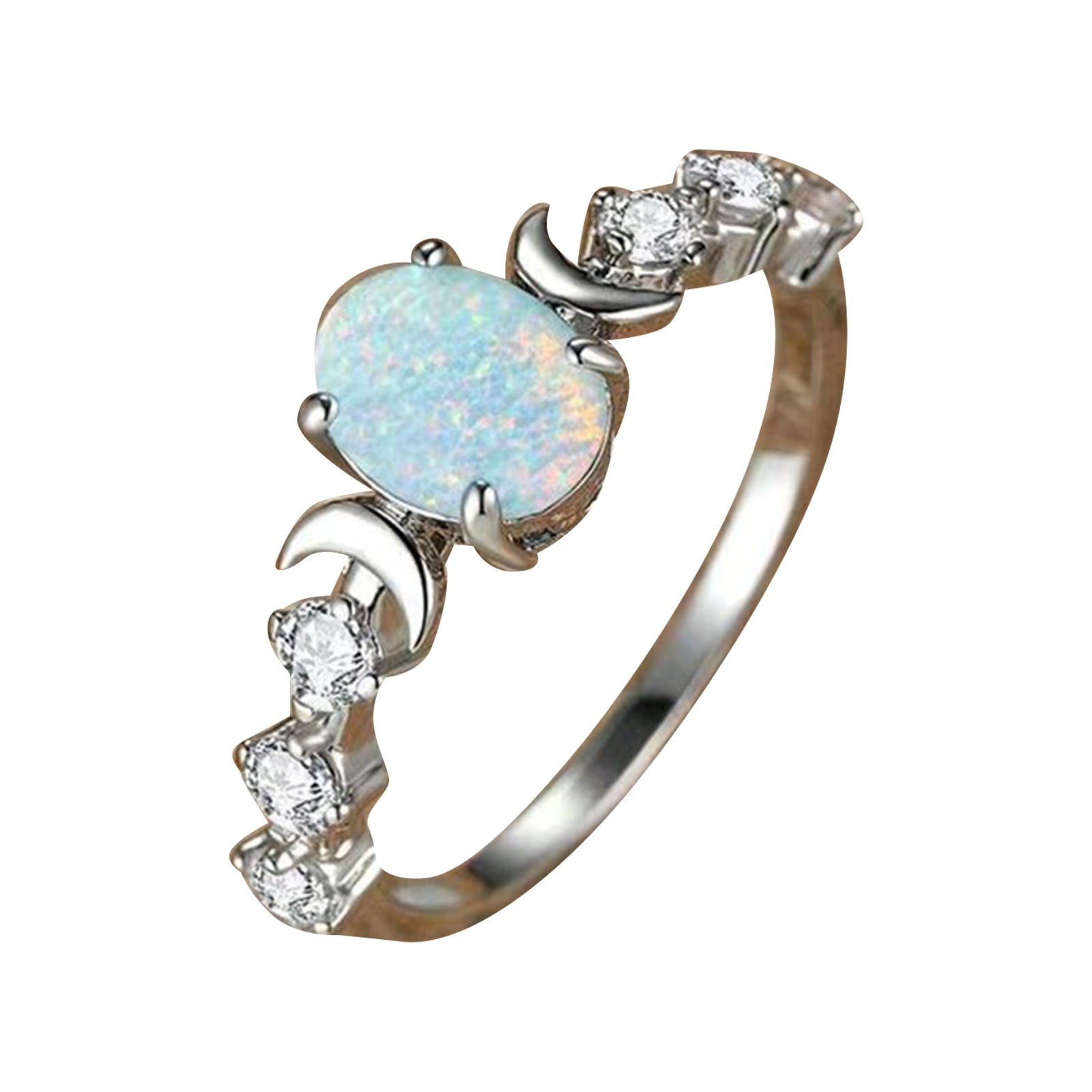 SIfdSeng Silver Rings Non Tarnish Pack Oval White Opal Moon Ring