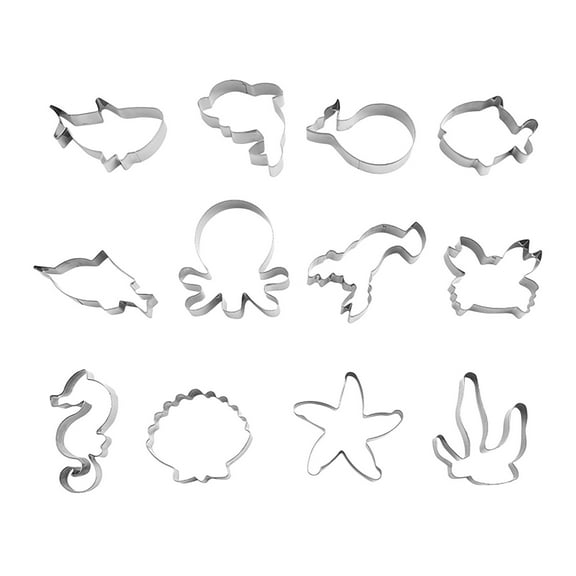 SIguan,12 PCS Sea Theme DIY Mini Metal Cookie Cutters,Stainless Steel Animal Shape Reusable Washable Baking Tools,Cake Chocolate Molds Multicolor One Size