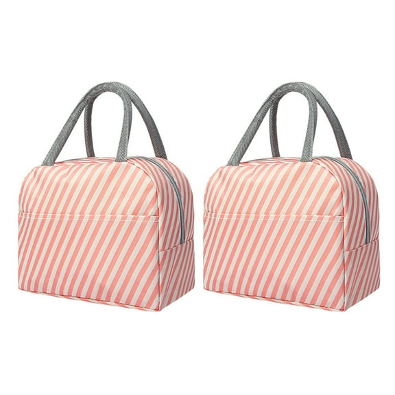 SIguan,2 PCS Lunch Tote Bag for Women Men for Work,Reusable Insulated Meal Prep Preppy Lunch Box Bag for Daily Use,Cute Lunch Cooler Bento Boxes Bags Pink 9.06*4.33*7.48''