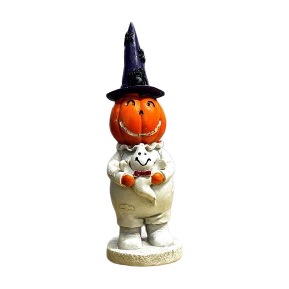 SIguan,3D Resin Pumpkin Halloween Decorations Unique Figurine for Home Indoor Outdoor Porch Garden Yard Party Desktop Ornament White 8.46''