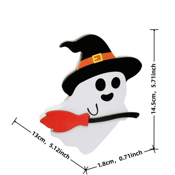 SIguan,Cute Ghost Halloween Decorations Mummy Witch Broom Decor for Party Home Shelf Display Spooky Wooden Ornament White1 0.71*5.71''