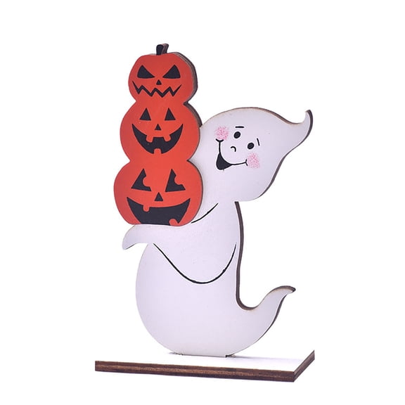 SIguan,Cute Ghost Halloween Decorations Mummy Witch Broom Decor for Party Home Shelf Display Spooky Wooden Ornament White3 2.54*5.51''