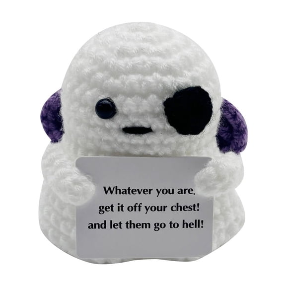SIguan,Halloween Positive Pumpkin Ghost Handmade Crochet,Halloween Decor Indoor,Mini Knitted Crochets Doll,Desk Decoration Funny Gifts White2 5.1*2.56''