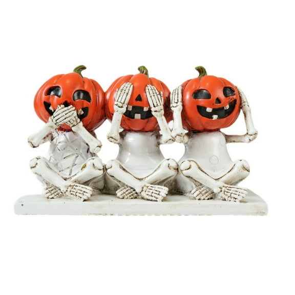SIguan,halloween decor indoor,Skeleton & Pumpkin Resin Figurine Set,See, Speak, Hear No Figurines for Shelf & Table Decoration White 8.6*5.11''
