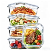Sindcom 5Pack 22oz Glass Storage Containers with Lids, Glass Meal Prep Food Container Sets with Snap Airtight Lids for Microwave, Oven, Freezer and Dishwasher