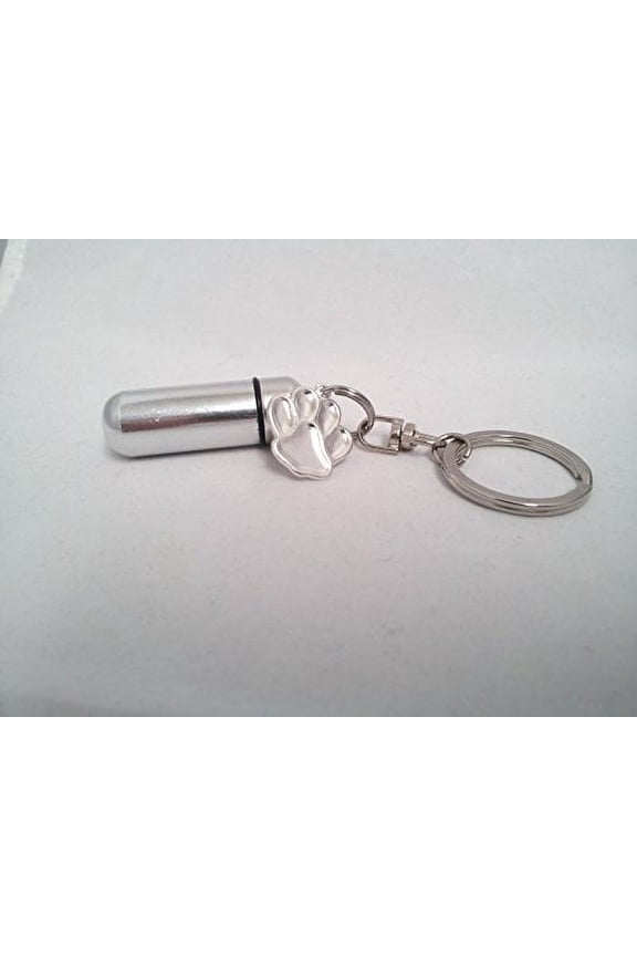 SIlver Plated Paw Cremation Urn Keepsake with Engraved Paw - on Swivel Stainless Steel Keychain