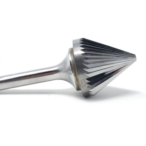 HELONGCO Single Cut Cone 60 Degree 1" x 15/16" Carbide Burr Bit, 1/4" Shank