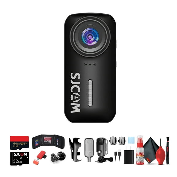SJCAM C110 Plus Action Camera with 4K Video, Gyro Stabilization, and Audio Recording, Bundle Including: 64GB Micro SD Card, Card Reader, Card Wallet, and USBC Adapter