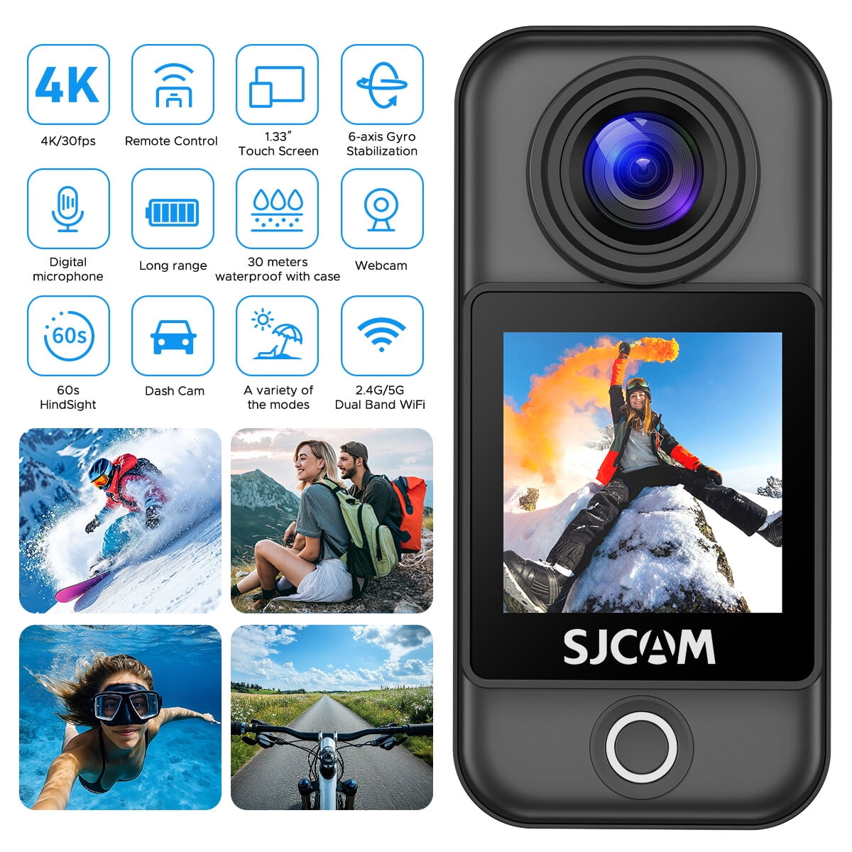 SJCAM C300 Vlog-Combo (64GB) – 4K/30fps, 460 Min Akku, 6-Achsen-Stabilisierung, Dual-Touchscreen, 154° Weitwinkel, 30m Wasserdicht – Inkl. Zubehör & Magnethalterung