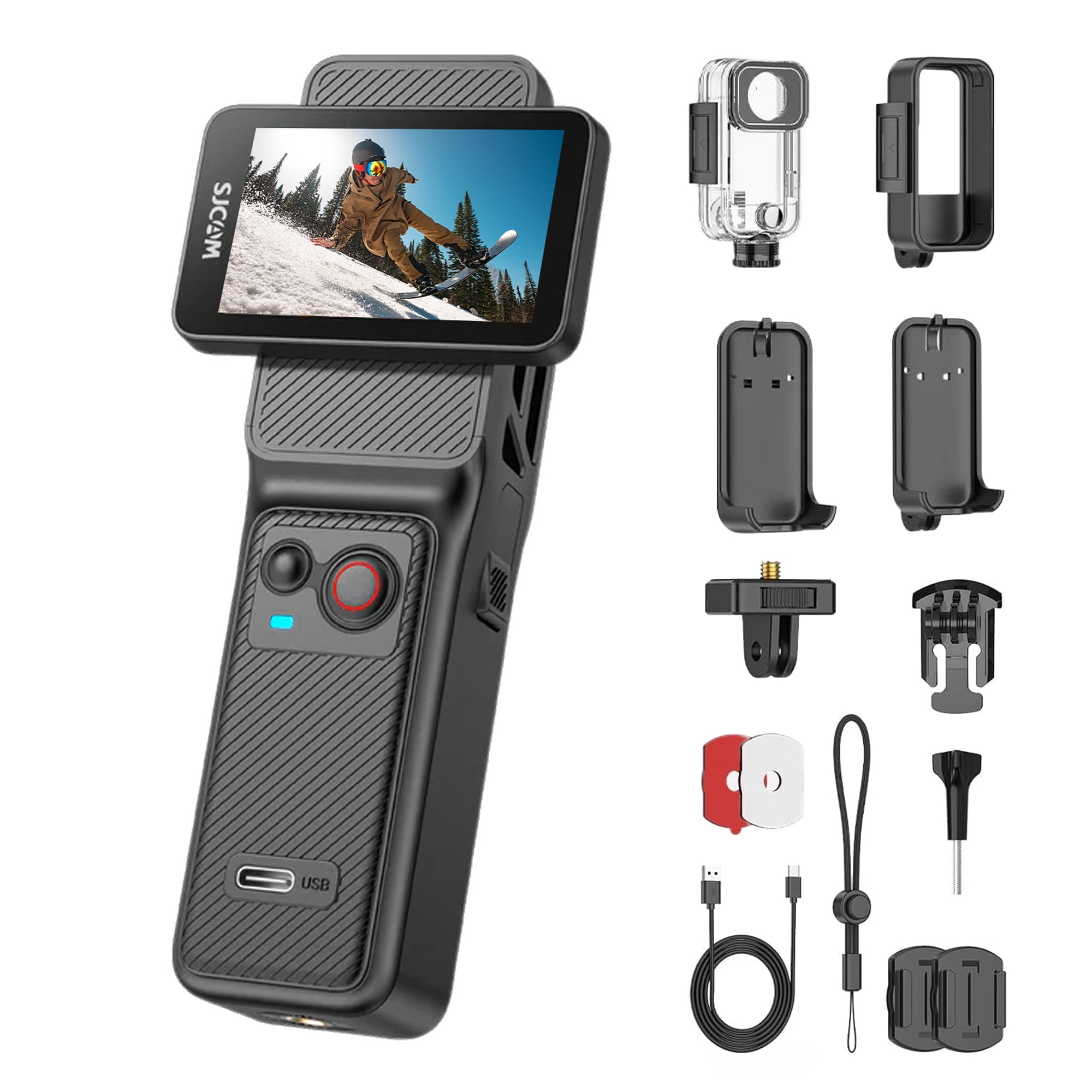 SJCAM C400 Vlogging Combo,4K Pocket Handheld Camera,7H Power use, 6-Axis Stabilization Action Camera,2.29'' Big Touch Screen,30M Waterproof Werable Body Cam,Vlogging Camera for YouTube Live Streaming