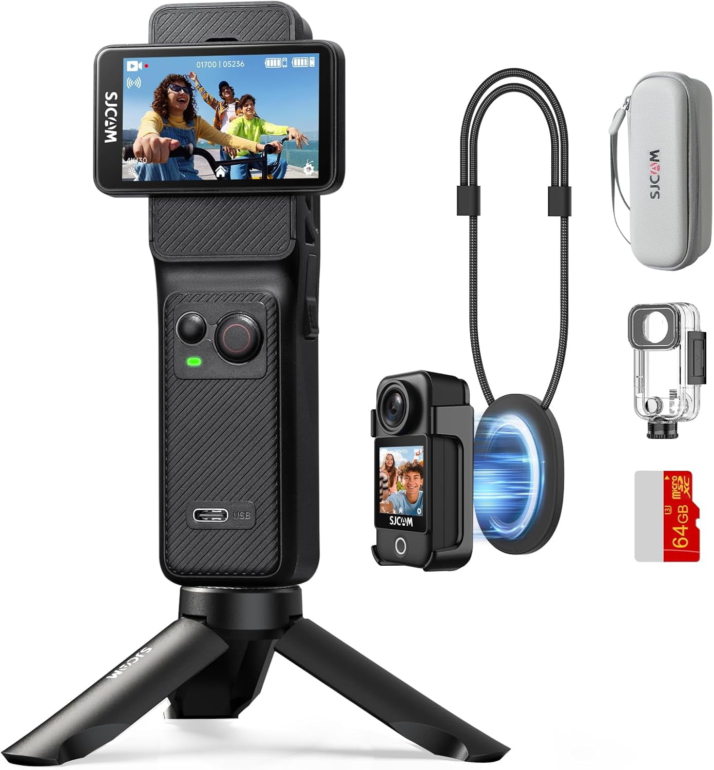 SJCAM C400 Vlogging Combo,4K Pocket Handheld Camera,7H Power use, 6 ...