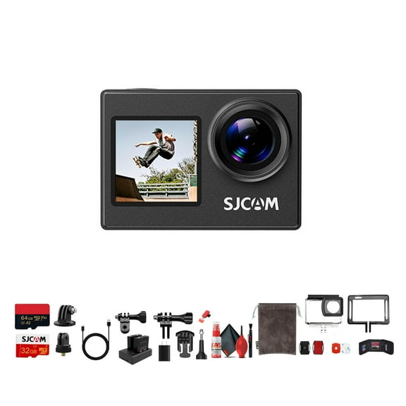 SJCAM SJ4000 Dual Screen Action Camera with Dual Displays, WiFi, and Audio Recording, Bundle Including: 64GB MicroSDCard, Card Reader, Card Wallet, and USBC Adapter