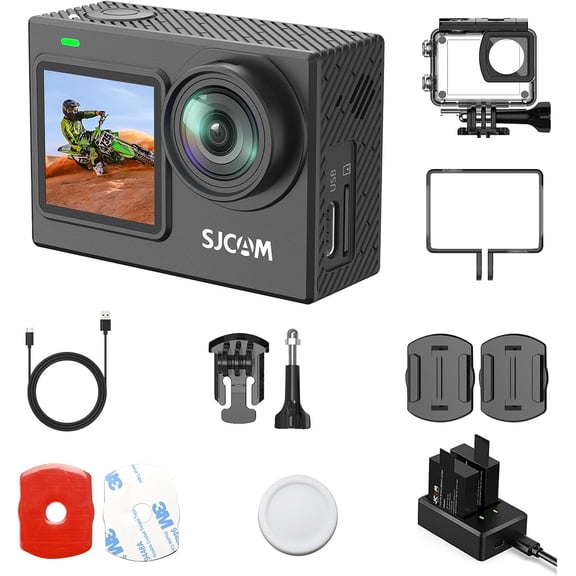 SJCAM SJ6 Ultra Essential Combo, 4K Action Camera, 20MP Dual Screen Vlog Camera with SteadyMotion 2.0 & 45° Horizon Correction, 166° FOV, Voice Control, 5G WiFi, 98FT Underwater Waterproof Camera