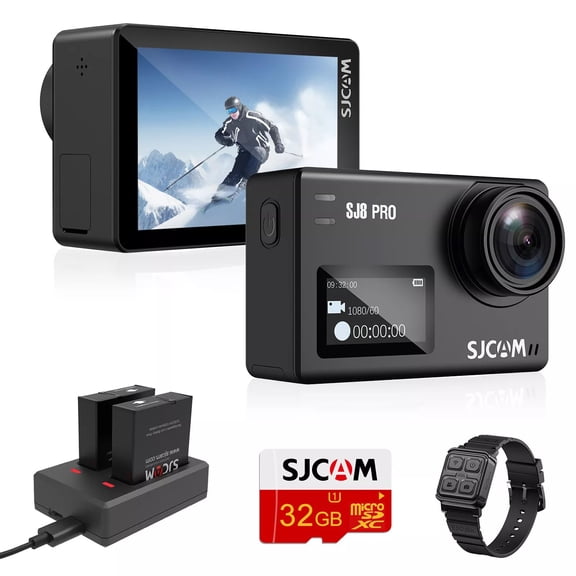 SJCAM SJ8 Pro Action Camera 4K 60fps Dual Screen WiFi 2.3 Inch Touch Rrear Screen with 170 Wide Angle EIS 8X Digital Zoom 98ft (30m) Waterproof Camera Sports DV- Black