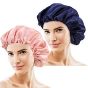 SJENERT 2 Pack Sleep Cap,Silk Bonnet, Satin Hair Cap for Sleeping Salon Bonnet Waterproof Suitable for Female Hair Care(pink)