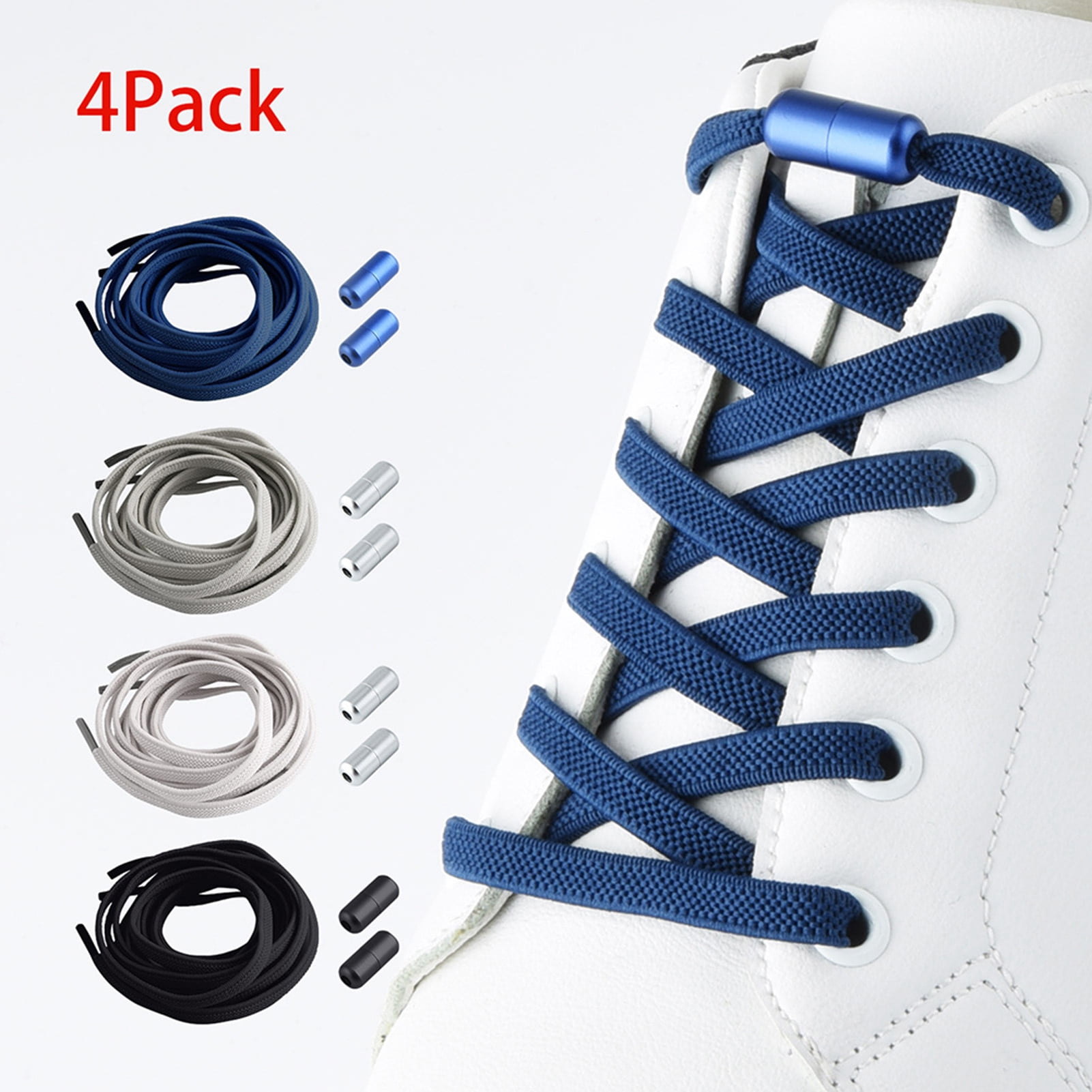 SJENERT 4 Pairs No Tie Shoelaces Elastic Lock Fast Lacing Lazy Lace