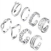 SJENERT 8PCS Open Rings Set for Women Arrow Knot Wave Rings Stackable Thumb Adjustable Rings Set