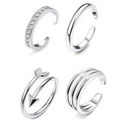 SJENERT Arrow Knot Wave Rings for Women Adjustable Stackable Thumb Open Rings Set, Alloy Rhinestone Beach Ring