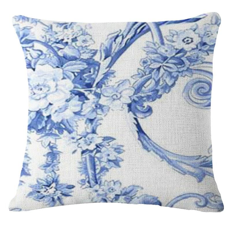 ON CLEARANCE SALE White and Blue Costal Pillow. Decorative Coral Fan  Porcelain Blue Embroidery Pillow Vintage Blue 18inch 30% Discount 