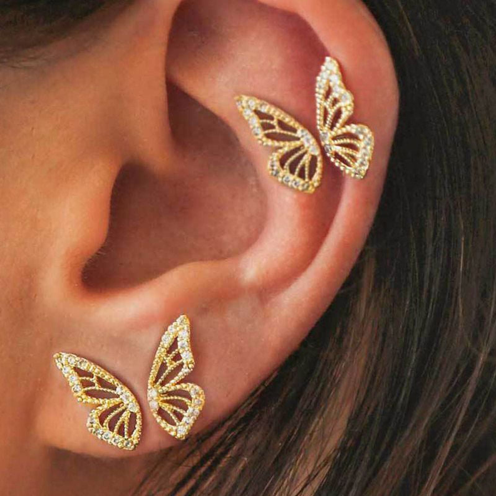 1pair Of Gold-color Blossom Shaped & Butterfly Shaped Hollow Out