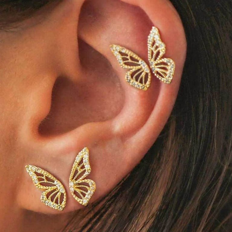 Butterfly + Crystal Stud Earrings