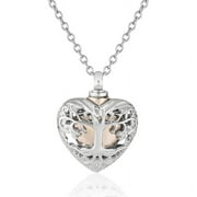 SJENERT Exquisite Tree Of Life Cremation Jewelry Heart Urn Necklace For Ashes For Women Crystal Memorial Human Ashes Holder(Silver)