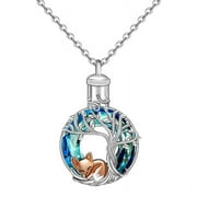 SJENERT Fox Urn Necklace for Ashes Evil Eye Necklace Cremation Urn Rose Crystal Memorial Gifts for Loss Mother Father Pets Keepsake(Silver)