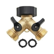 SJENERT Garden Hose Splitter 2 Way, 3/4 Diameter Heavy Duty Brass Connector Tap Splitter, Y Splitter 2 Valves with 2 Extra Rubber Washers(B Style)