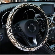 SJENERT Leopard Print Steering Wheel Cover, Non-Slip PU Leather Universal Car Steering Wheel Cover Car Accessories for Truck, SUV, Cars(Beige)