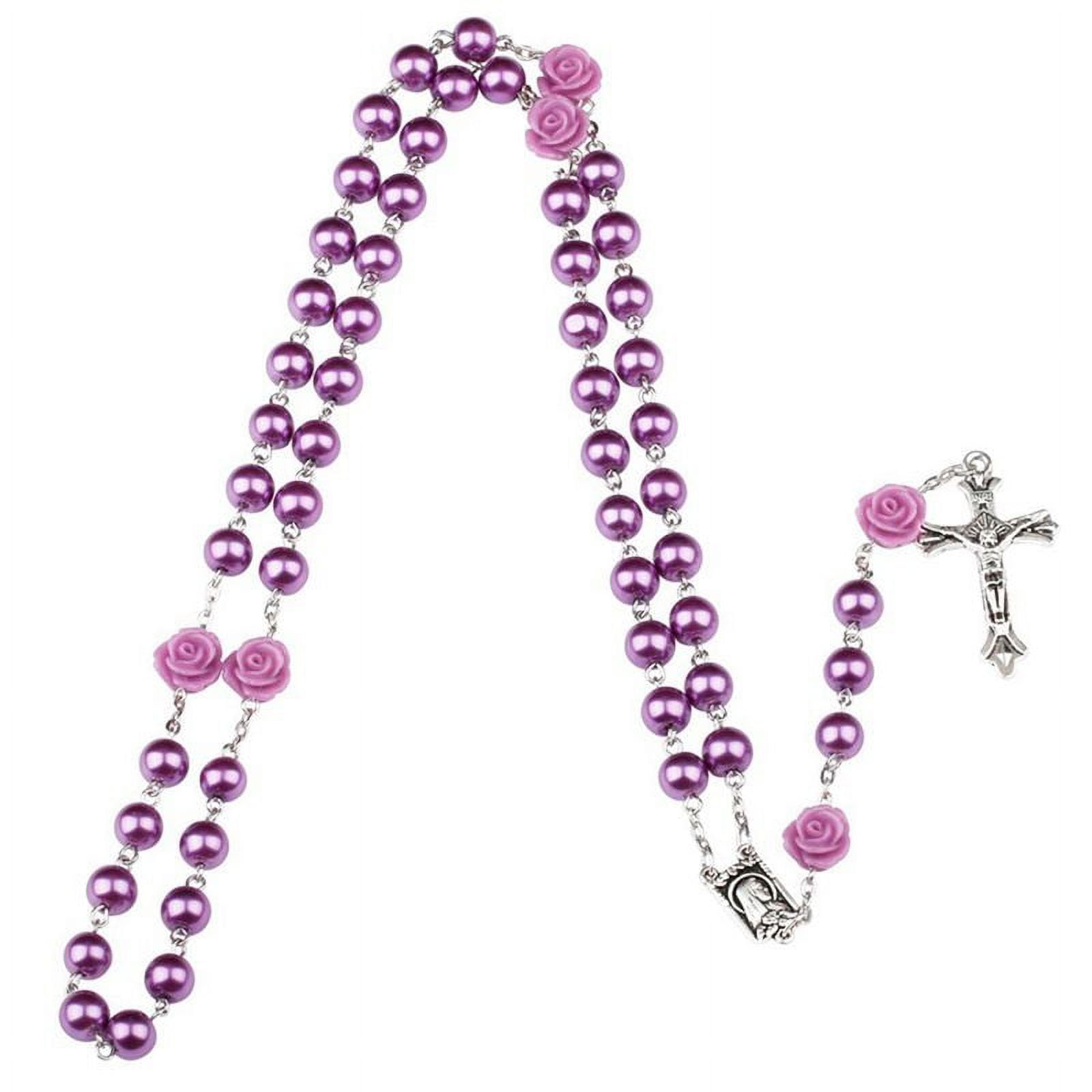 SJENERT White Pearl Beads Rosary Our Rose Catholic Necklace Prayer