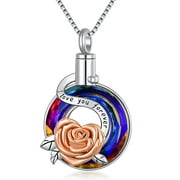 SJENERT Women Urn Ashes Necklace I Love You Forever Crystal Cremation Jewelry for Women Female(Silver-love)