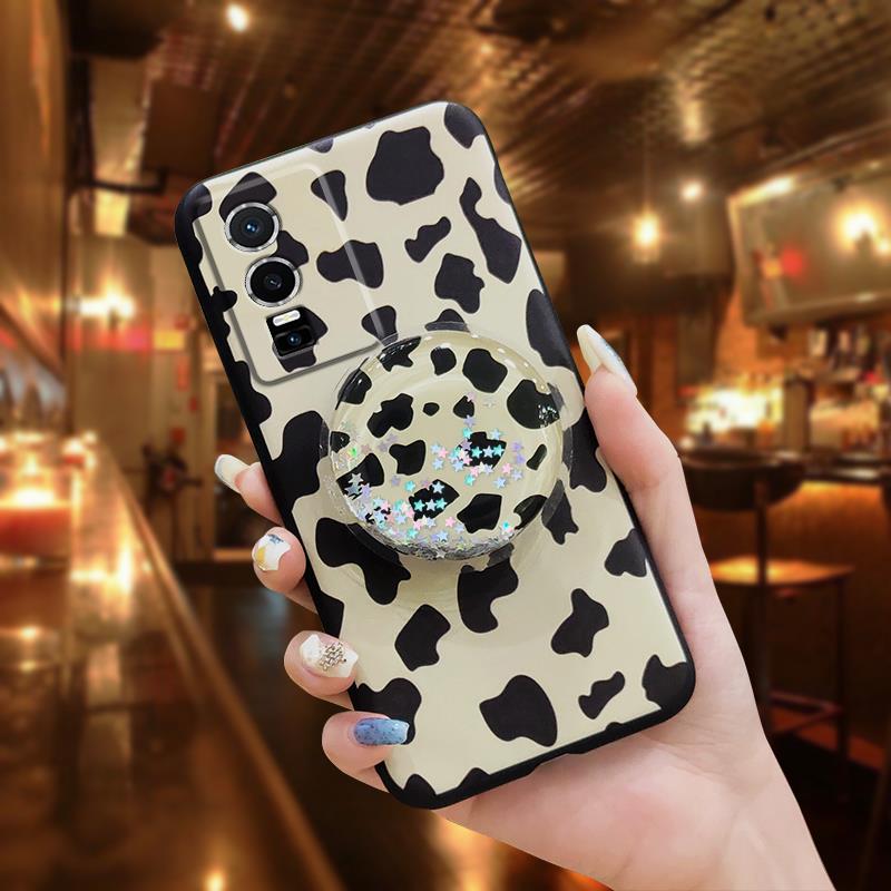 SJGPhone Case For VIVO Y76 5G, Kickstand Skin feel silicone phone lens protection Cartoon TPU