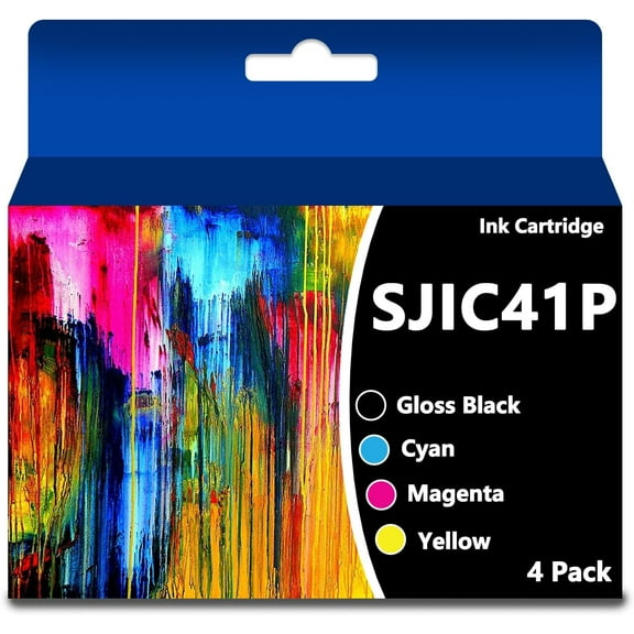 SJIC41P Ink Cartridge SJIC41P-GK SJIC41P-C SJIC41P-M SJIC41P Yellow Compatible for Colorworks C4000u Printer (4Packs,Gloss Black Cyan Yellow Magenta)