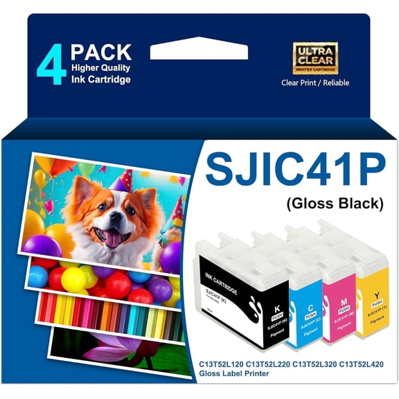 SJIC41P SJIC41 SJI C41P Ink Cartridge Compatible with C13T52L120 C13T52L220 C13T52L320 C13T52L420 for Epson ColorWorks CW-C4000 Printer(4Pack Black Cyan Magenta Yellow)